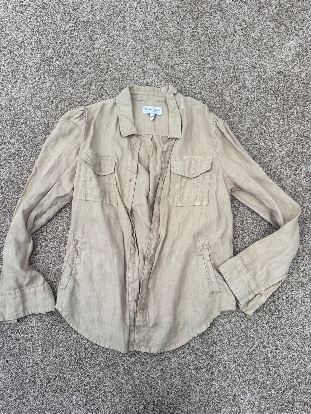 Michael Stars Cream Utility Linen Button Down, Sz Medium